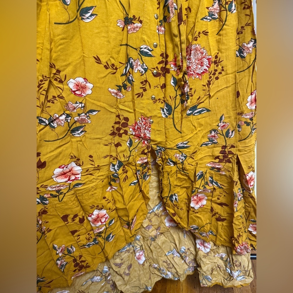 Mustard Floral Button-Front Midi/ Maxi dress Size L - Picture 2 of 6